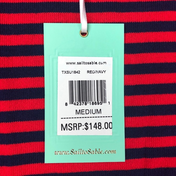 NWT Sail to Sable Size M Navy Red Striped Dress with Bell Sleeves - Picture 5 of 5